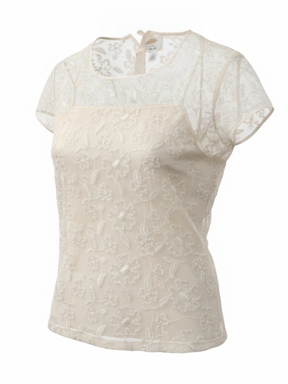 Talbots Ivory Lace Silk Short Sleeve Overlay Top